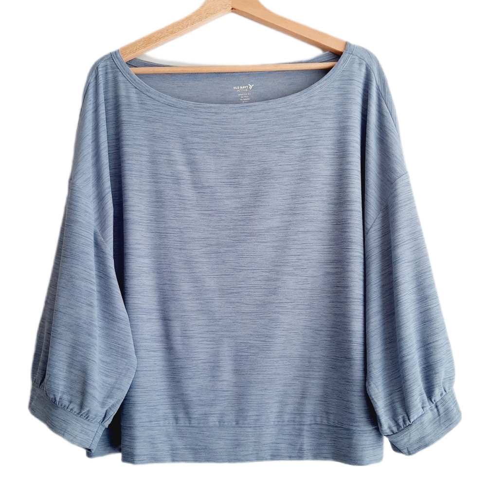 🍒 OLD NAVY Active Breathe On Cropped Elbow Sleeve Performance Top Blue Sz XL